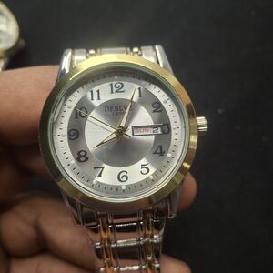 Two-Tone Silver and Gold Men's Dress Watch with Day-Date